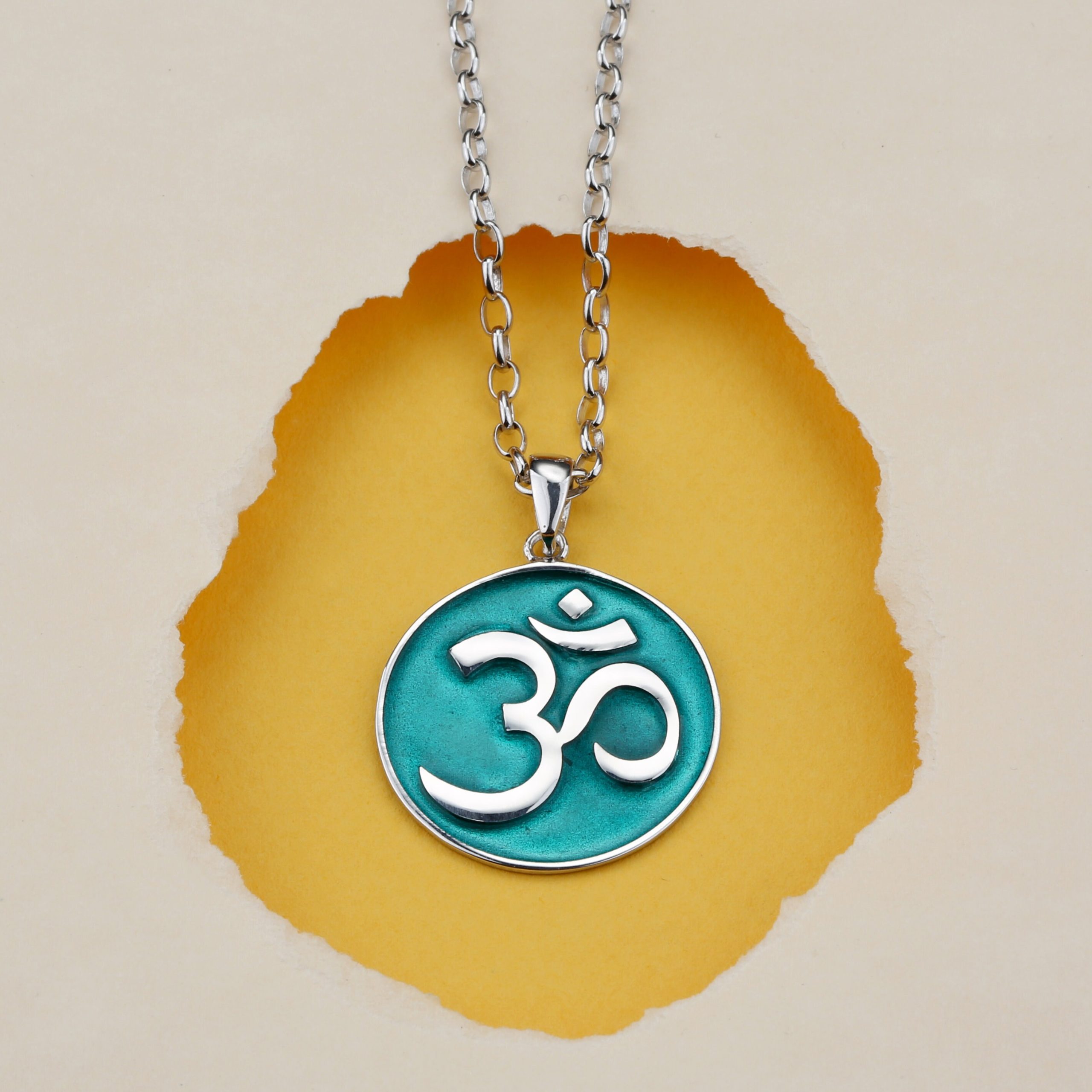 Om Sign Medallion: Sterling Silver Green Enamel Pendant Necklace ...