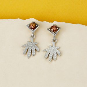 Sterling Silver Marijuana Leaf Dangle Earrings for Women | Brown Tourmaline Gemstone | Handmade Jewelry