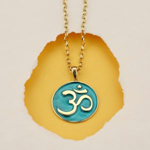 Om Sign Medallion: Sterling Silver Green Enamel Pendant Necklace