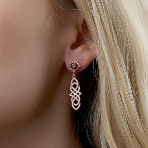 Sterling Silver Celtic Dangle Earrings for Women | Garnet Gemstone | Handmade Jewelry