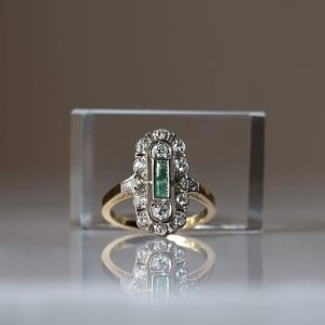 Emerald Diamond Edwardian 18K Gold Ring | Vintage Fine Jewelry for Women | Fine Natural Emeralds and Diamonds | Edwardian Engagement Ring