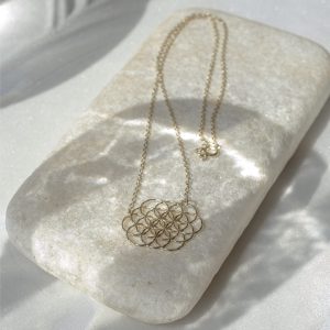 Flower of Life Necklace | 14 K Solid Gold | Unique Fine Jewelry for Women | Symbolism | Flower of Life Symbol Cable Chain Necklace