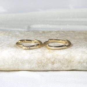 Wedding Ring Set His and Her | 14K Solid Gold | Same Minimal Unique Design for Men and Women | One with Diamond | Free Engraving | Unisex