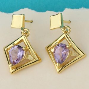 Natural Amethyst Earrings Sterling Silver | 7x5mm Pear Cut Gemstone | Fine Jewelry for Women