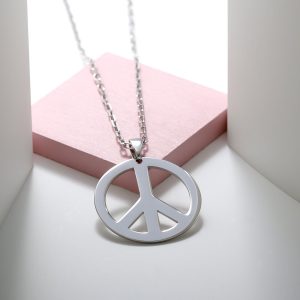 PEACE SIGN NECKLACE, Peace Sign Jewelry, Peace Sign Pendant, Peace Symbol Pendant, Handmade Silver Circle Peace Sign Pendant Necklace Hippie