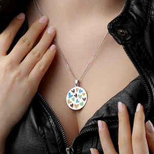 Sterling Silver & Colorful Enamel Hearts Pendant Necklace | Unique Handmade Jewelry