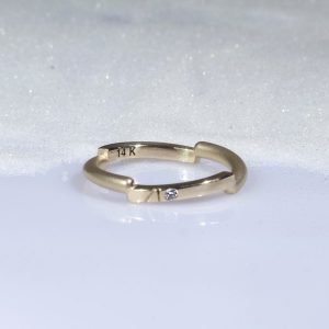 Wedding Ring Set His and Her | 14K Solid Gold | Same Minimal Unique Design for Men and Women | One with Diamond | Free Engraving | Unisex