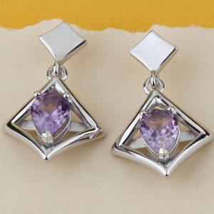 Natural Amethyst Earrings Sterling Silver | 7x5mm Pear Cut Gemstone | Fine Jewelry for Women