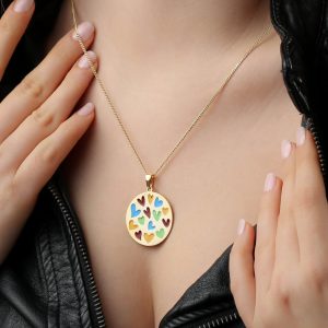 Sterling Silver & Colorful Enamel Hearts Pendant Necklace | Unique Handmade Jewelry