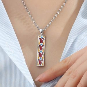 Stained Glass Ottoman Tulip: Sterling Silver Enamel Pendant Necklace