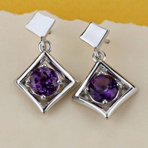 Sterling Silver Luxurious Round Cut Topaz | Citrine | Amethyst Gemstone Earrings | Handmade Jewelry for Women